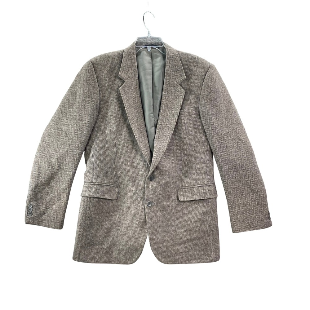 Haggar Gallery Blazer Mens‎ 42L Brown Herringbone Wool Sport Coat Made in USA